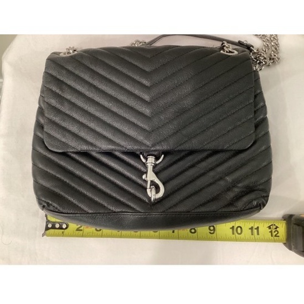 Rebecca Minkoff Edie Flap Shoulder Bag Black Quilted Leather Silver Hardware - Picture 10 of 11